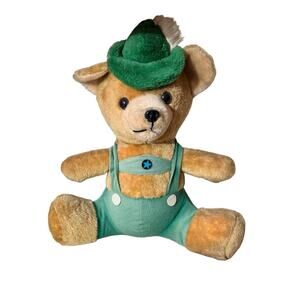 VTG 17” Etone Irish Teddy Bear Plush Green Overalls & Hat St. Patrick’s Day NJ